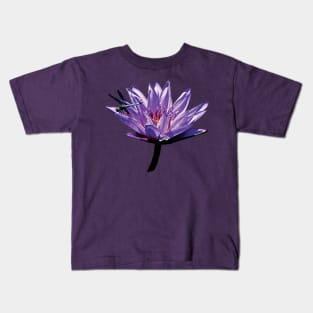 Water Lilies - Dragonfly on Purple Water Lily Kids T-Shirt